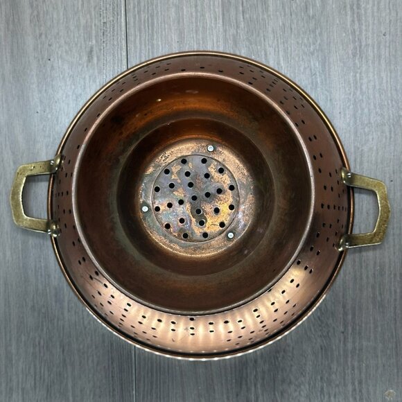 VTG Colander Copper w/ Brass Handle Footed Pedestal Strainer Rustic 9" - Picture 7 of 9
